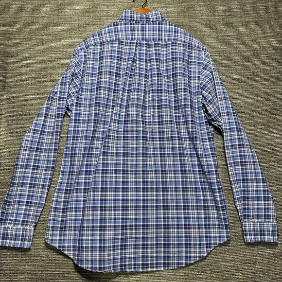 Ralph Lauren Shirt Men's Large Blue Plaid Long Sleeve Button Down Brown Pony - Picture 13 of 14